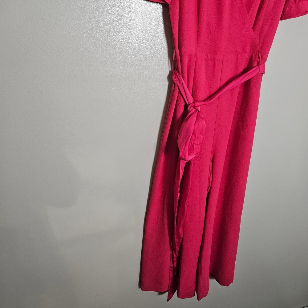 NWOT Eliza J Jumpsuit Hot Pink Faux Wrap Crop Wide Leg Sz 2 - Picture 4 of 16